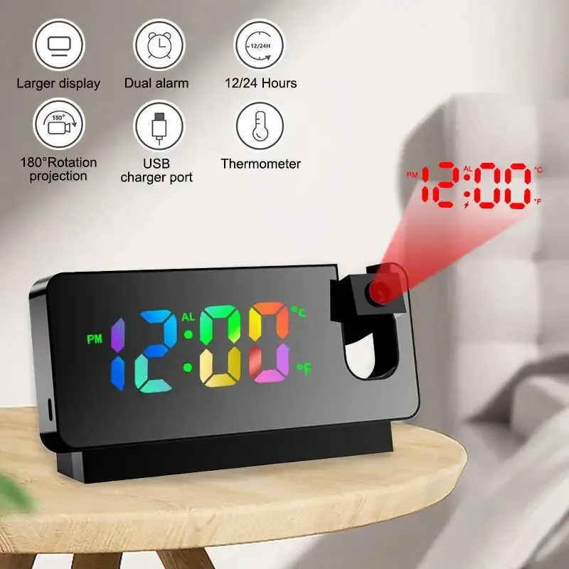 180 Rotating Projection Alarm Clock Led Screen Bedroom