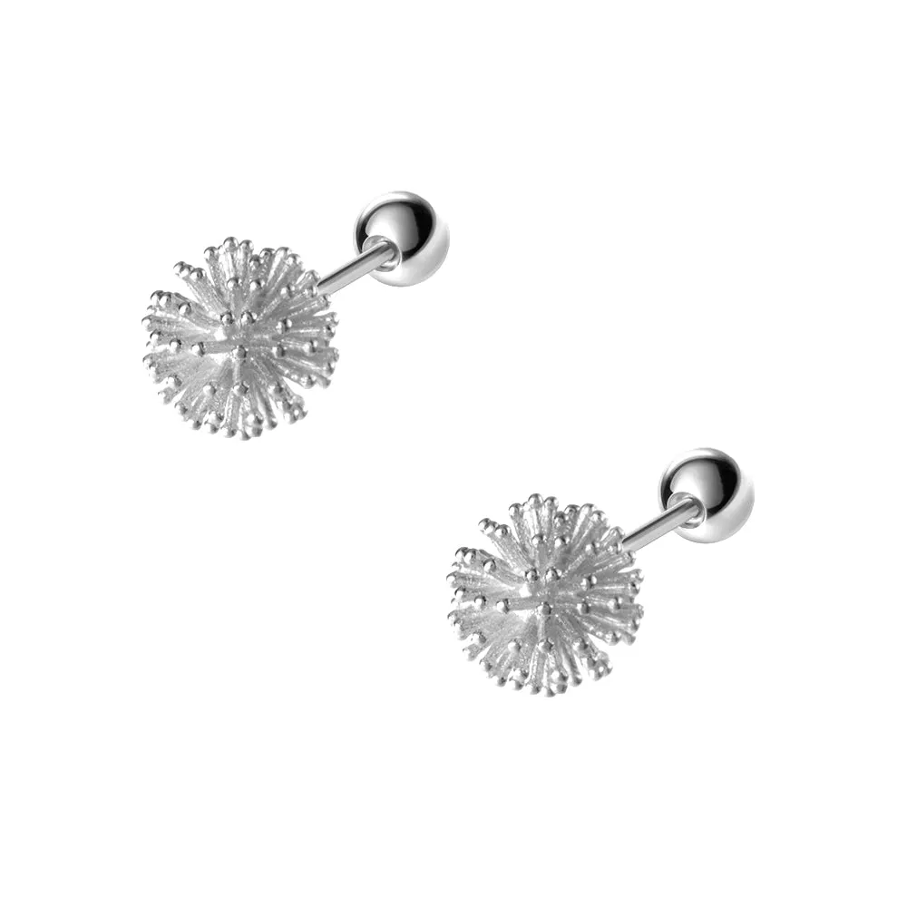 925 Silver Dandelion Ball Back Earrings