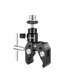Articulated Mini Ball Head with Super Clamp Mic Mount 1/4 to 5/8 Thread for Camera Cage and Microphones