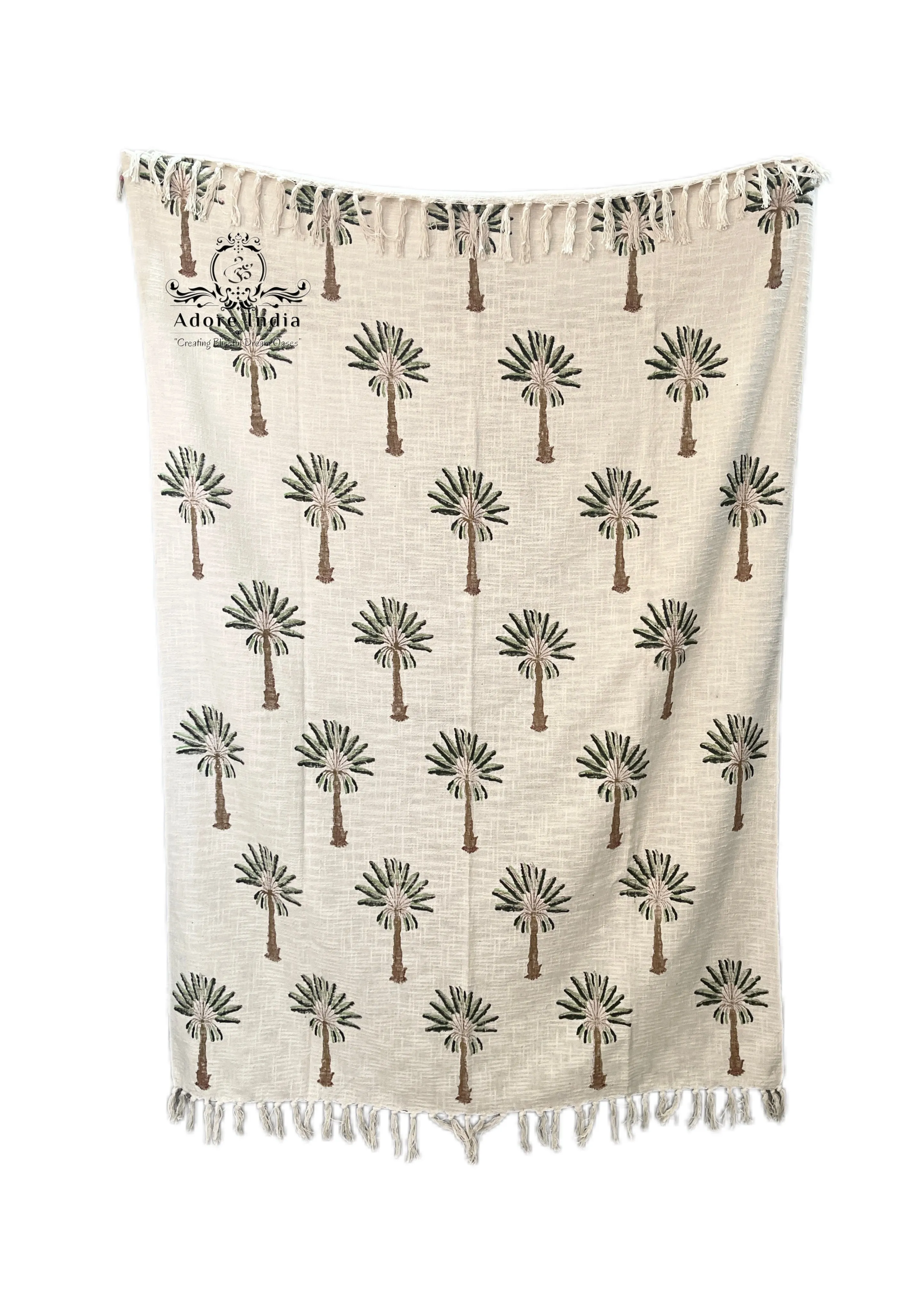 Bohemian Cotton Hand Block Palm Tree Bedding Throw Blanket