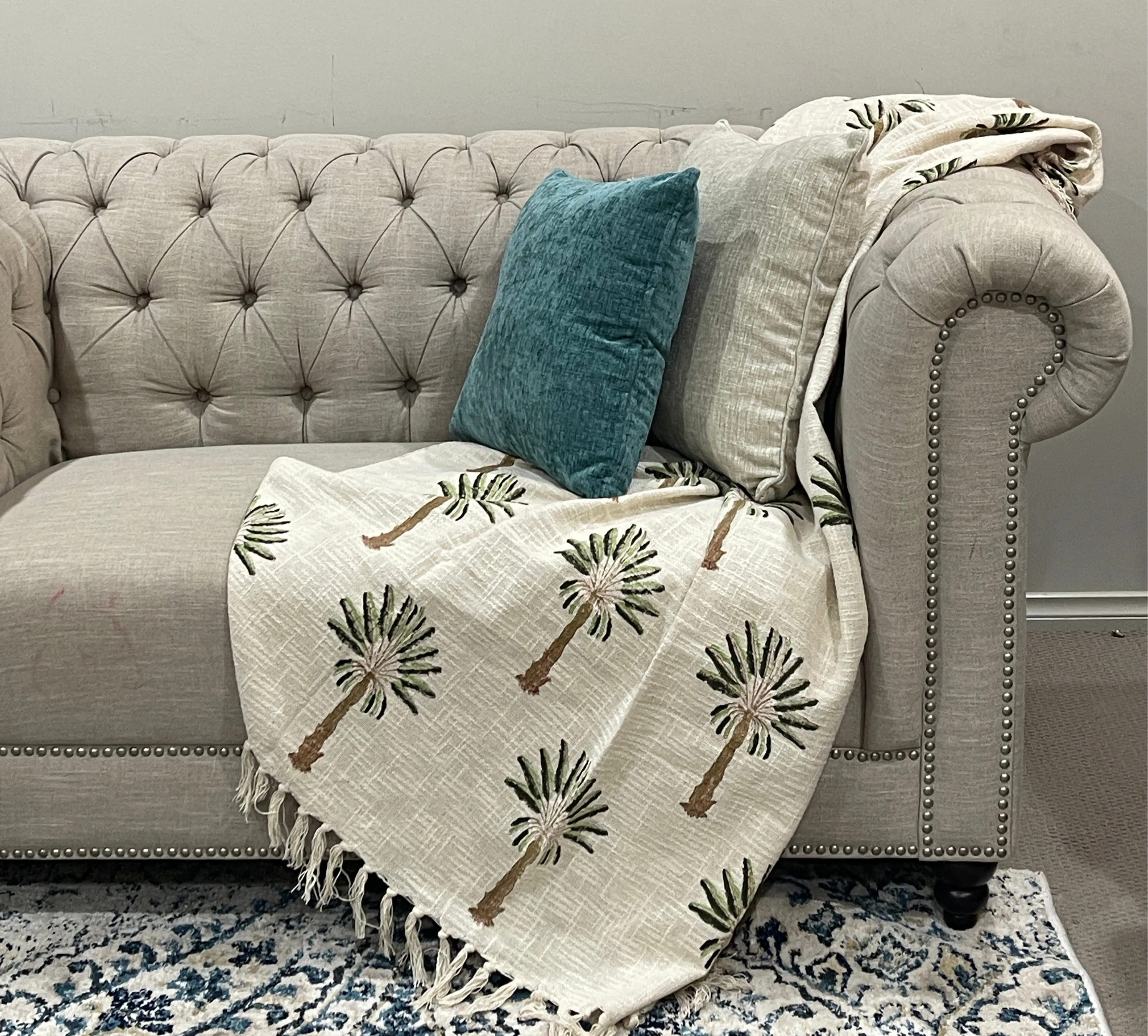 Bohemian Cotton Hand Block Palm Tree Bedding Throw Blanket