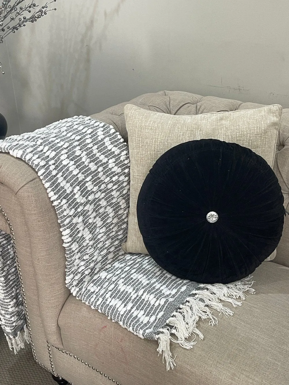 Bohemian Grey Cotton Bedding Tufted Throw Blanket