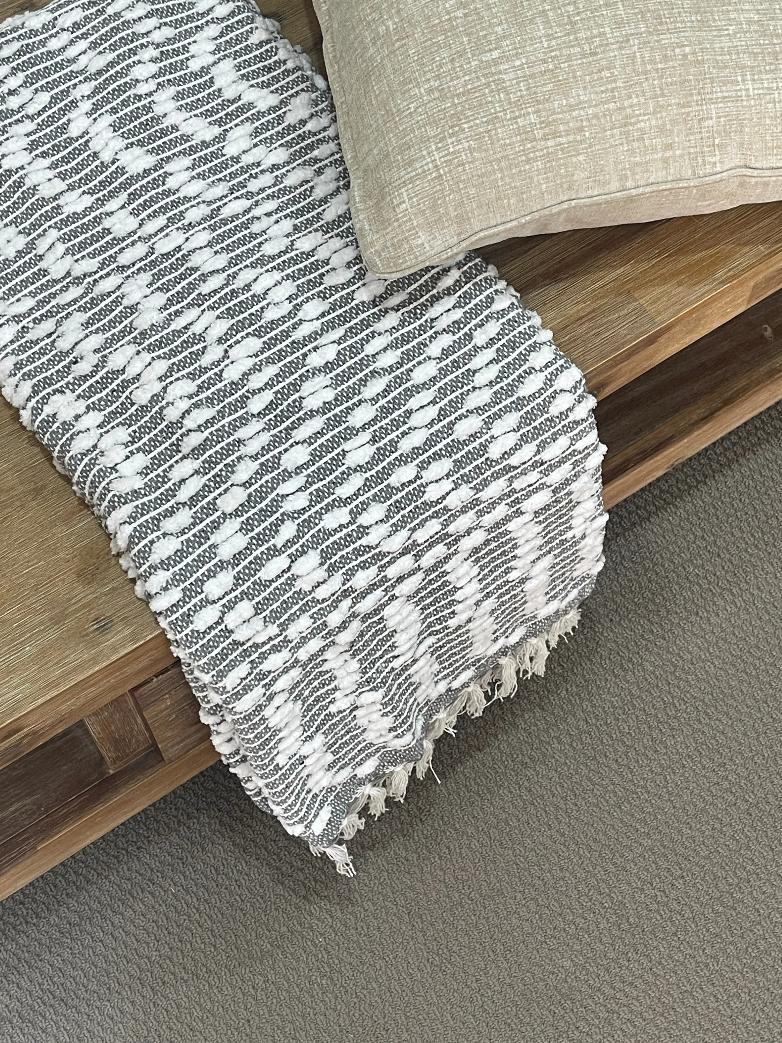 Bohemian Grey Cotton Bedding Tufted Throw Blanket