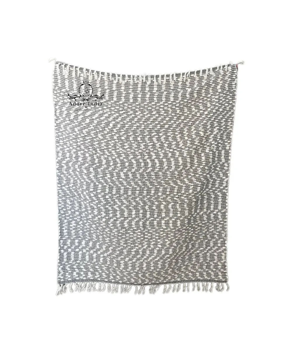 Bohemian Grey Cotton Bedding Tufted Throw Blanket