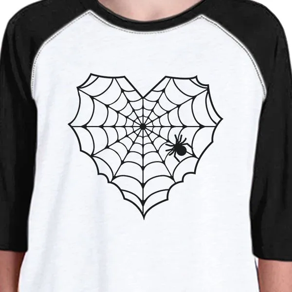 Heart Spider Web Kids Black And White Baseball Shirt