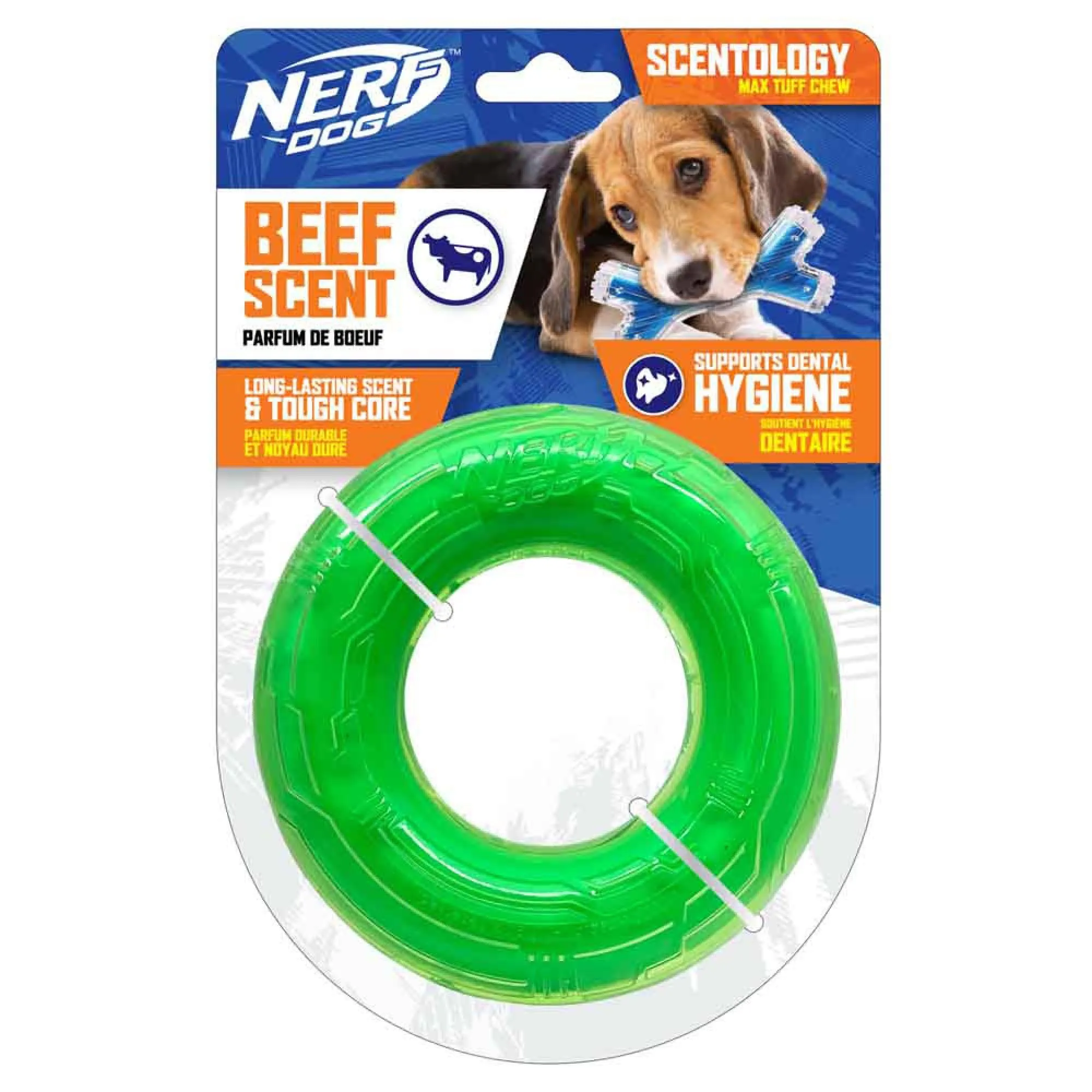 Nerf Scentology Dog Toy Beef Scented Small Green Ring