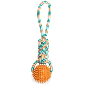 Thoozy Pet Rope Toy with Spike Ball Orange & Teal Dog Toys