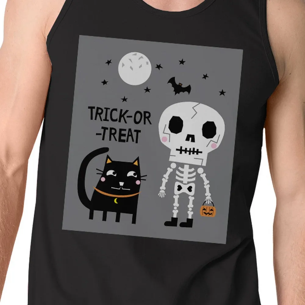 Trick-Or-Treat Skeleton Black Cat Mens Black Tank Top