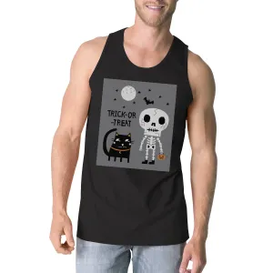 Trick-Or-Treat Skeleton Black Cat Mens Black Tank Top