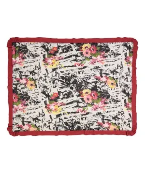 Vintage Rose Blanket with Red Trim